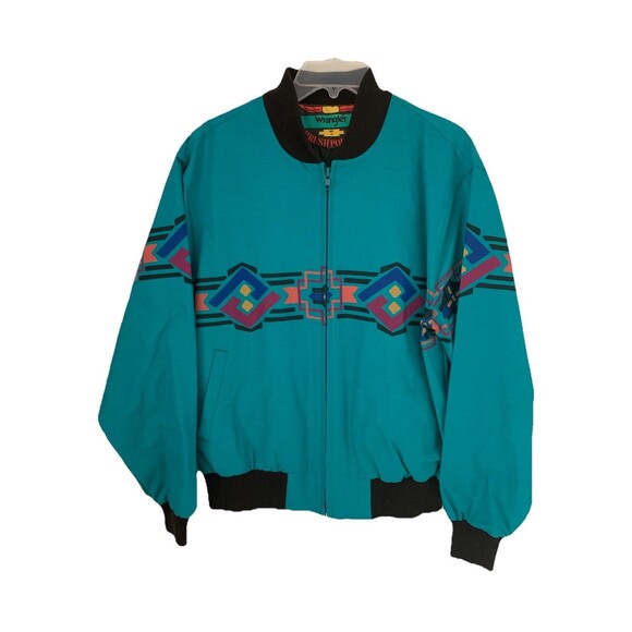 Wrangler Other - Vintage Wrangler Brushpopper Jacket Western Aztec Blue Mens M 90s Southwestern